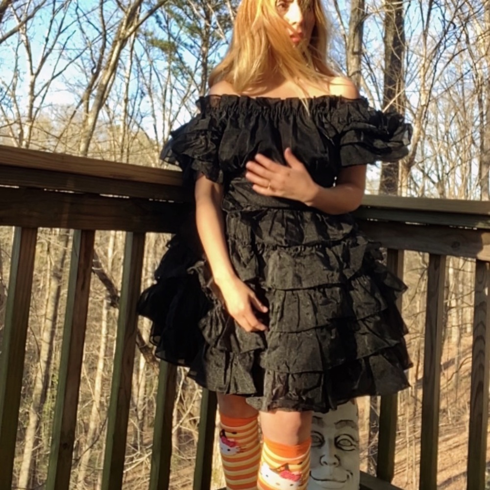 Vintage handmade tulle Black Ruffled Dress with Matching Bloomers size 4
